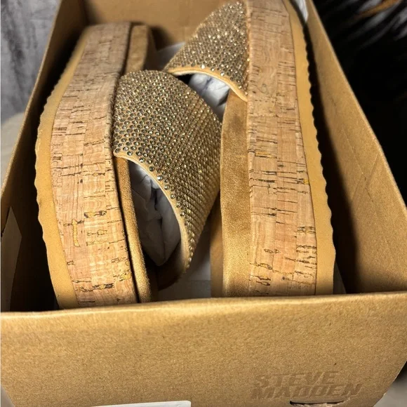 Steve Madden Gold Embellished Slide Sandals - Picture 2 of 5